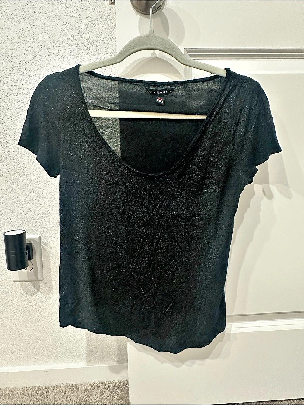 Short Sleeve Top in Black with Glitter Accent Fabric